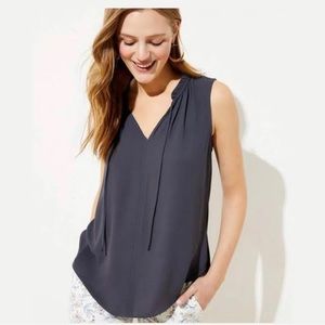 Loft mixed media ruffle sleeveless shell - dark gray